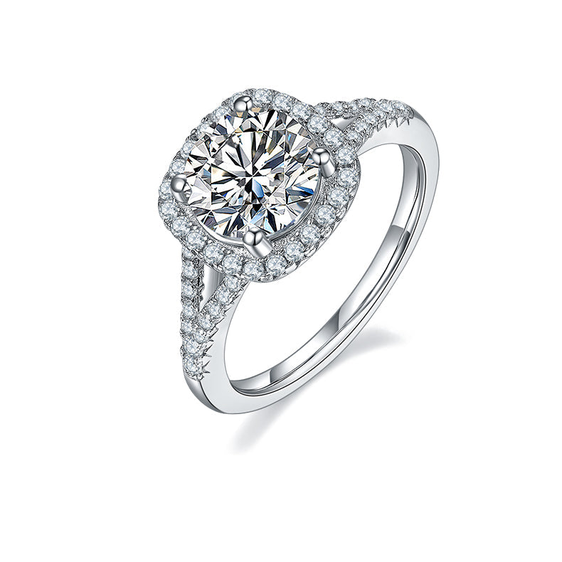 Square Halo 2.0 Carat Round Moissanite Engagement Ring