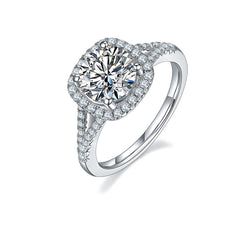 Square Halo 2.0 Carat Round Moissanite Engagement Ring