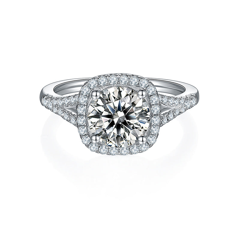 Square Halo 2.0 Carat Round Moissanite Engagement Ring