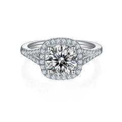 Square Halo 2.0 Carat Round Moissanite Engagement Ring