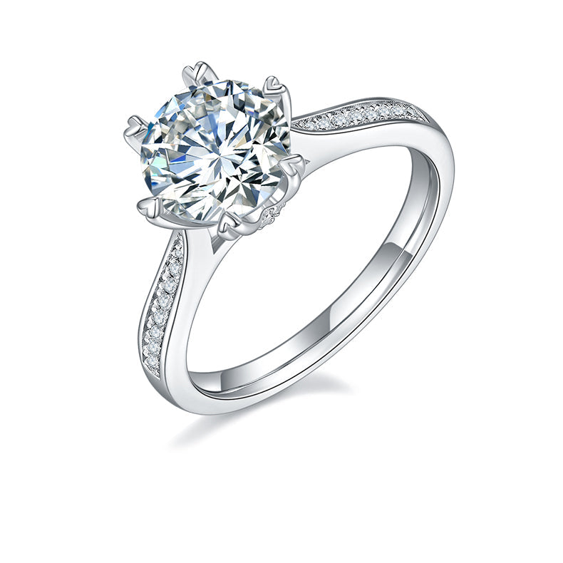 Heart Prongs 2.0 Carat Round Moissanite Engagement Ring