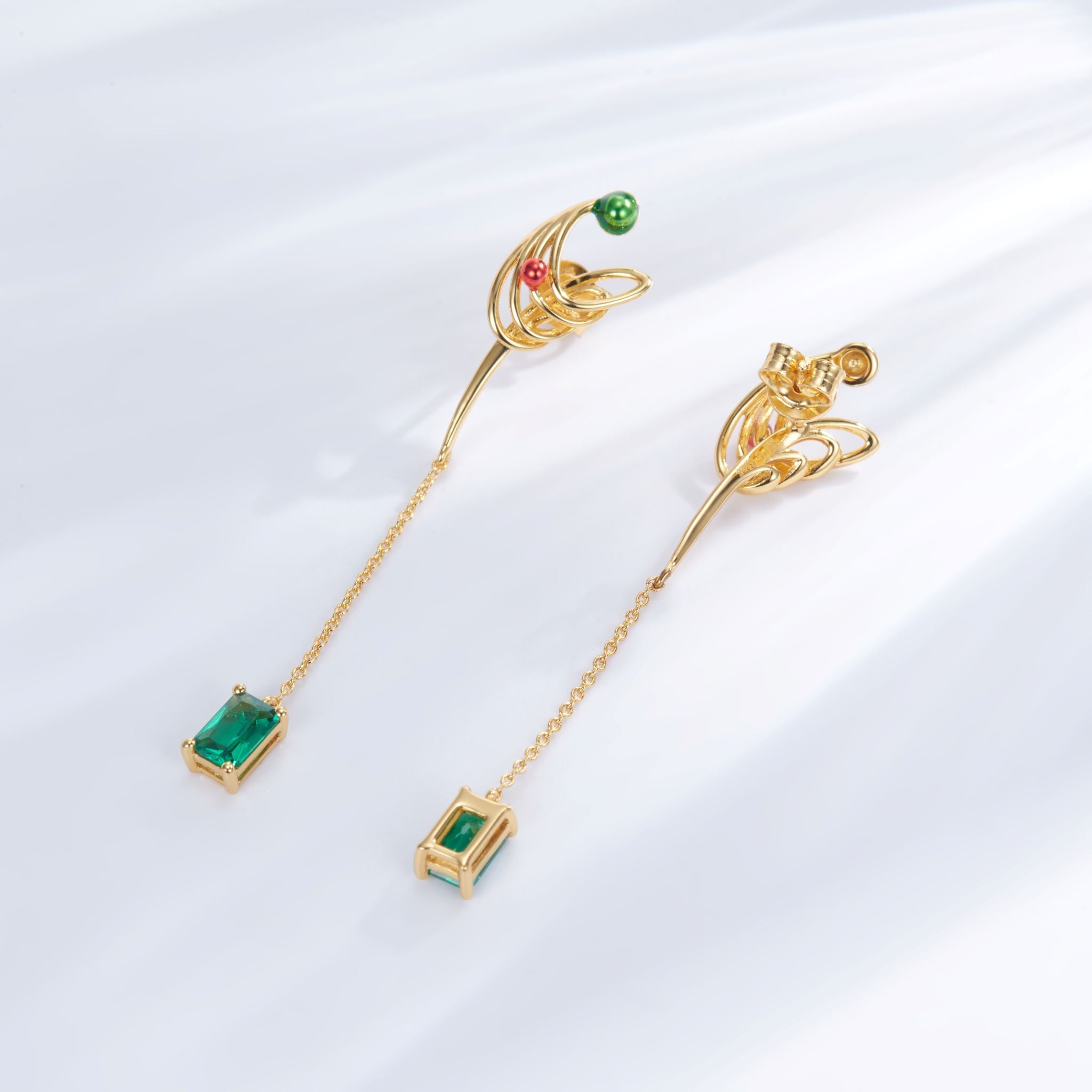 Rectangle Green Topaz Enamel Tassel Drop Earrings