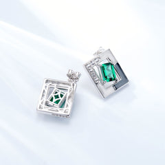 Black White Enamel Rectangle Green Zircon Studs