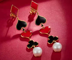 Poker Decor Pearls Enamel Drop Earrings