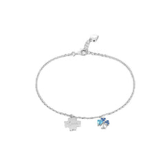 Double Four Leaf Clover with Blue Zircon Silver Bracelet for Women