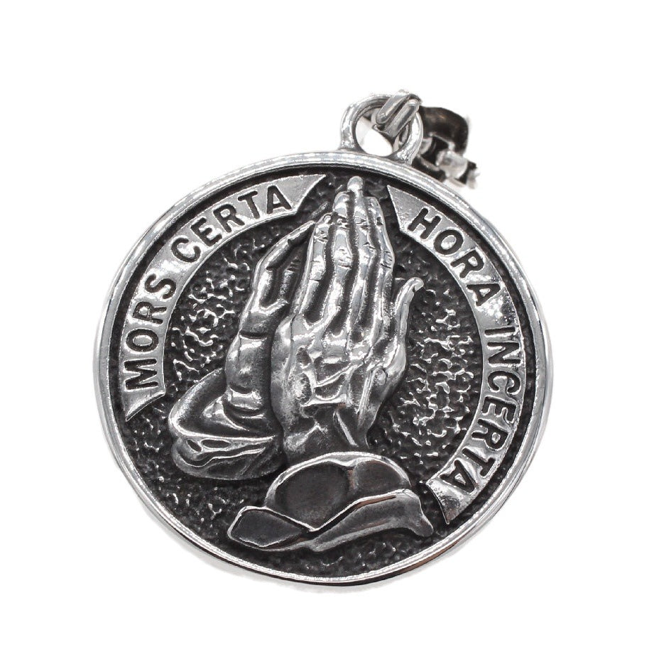 Prayer Hand Round Titanium Steel Pendant for Men
