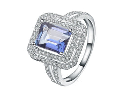 High-grade Temperament Natural Topaz Luxury Soleste Halo Square Sterling Silver Ring for Women