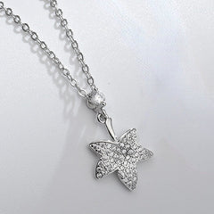 Zircon Maple Leaves Pendant Silver Necklace  for Women