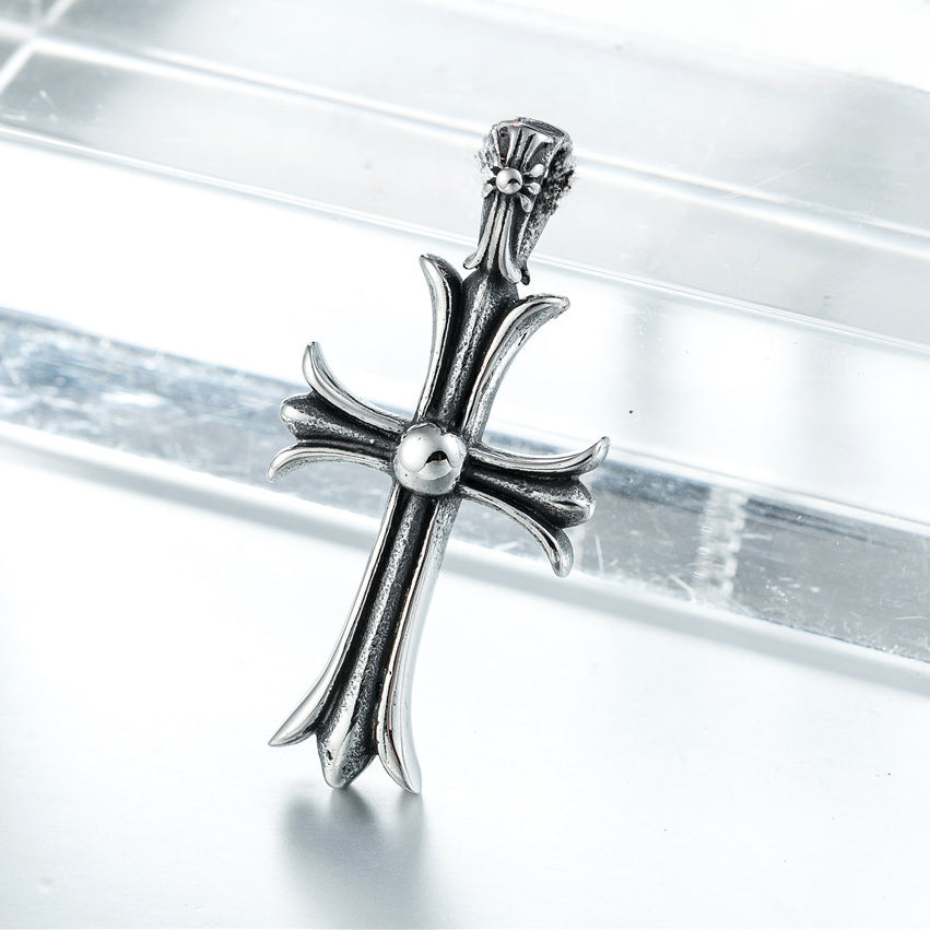 Large and Small Cross Flower Titanium Steel Pendant for Men