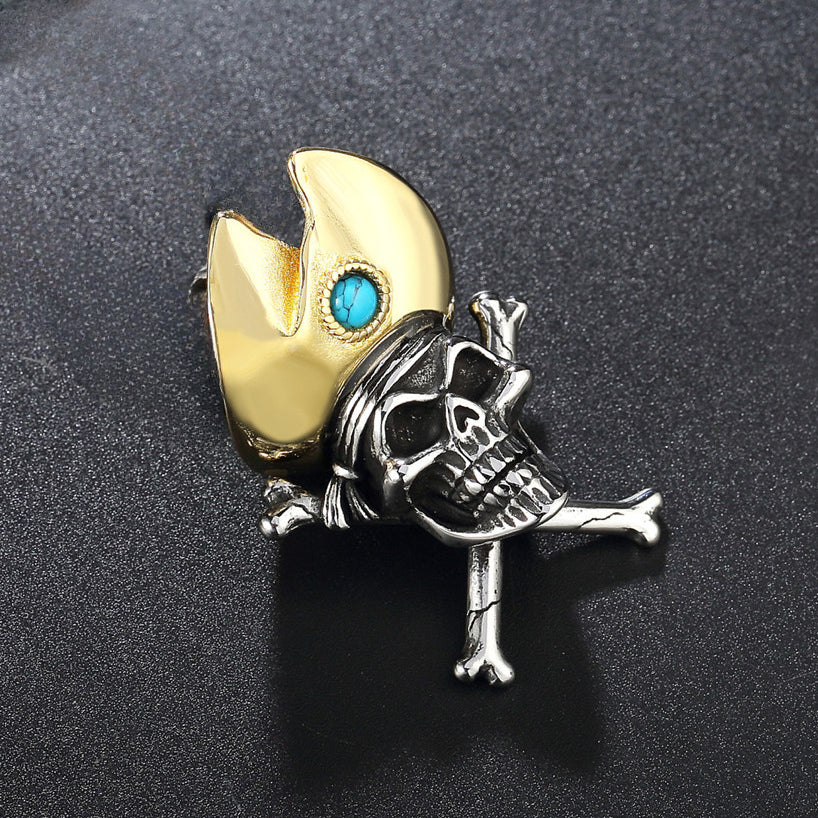 Halloween Golden Pirate Hat Skull Titanium Steel Pendant for Men