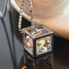 (Pendant Only)  Cube with Zircon Silver Pendant  for Women