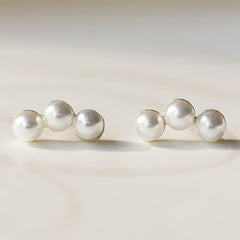 Three Pearls Silver Studs Earrings for Women