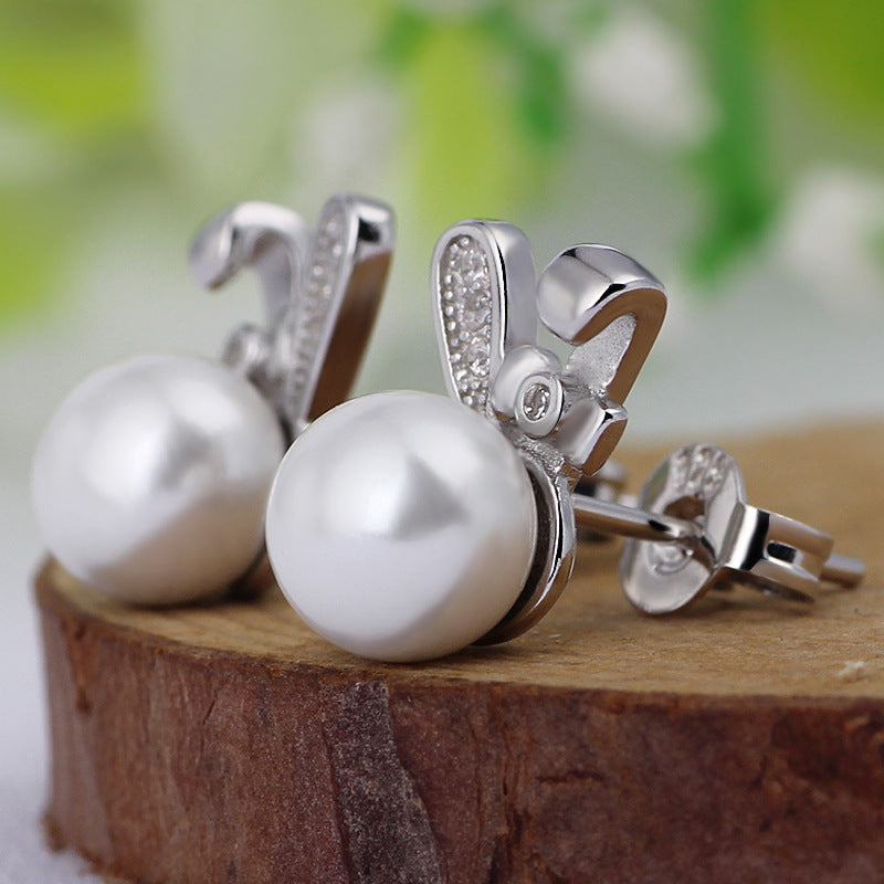 Pearl Bunny Silver Studs Earrings for Women