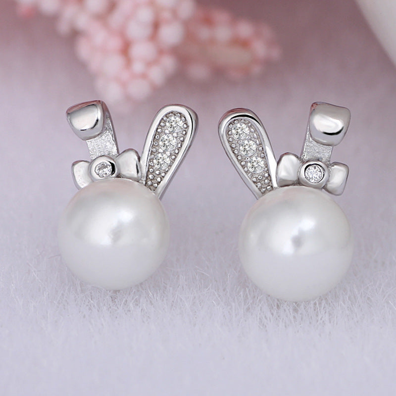 Pearl Bunny Silver Studs Earrings for Women