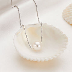 Single Pearl Pendant Silver Necklace for Women