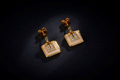 Vintage Golden Square Enamel Drop Earrings