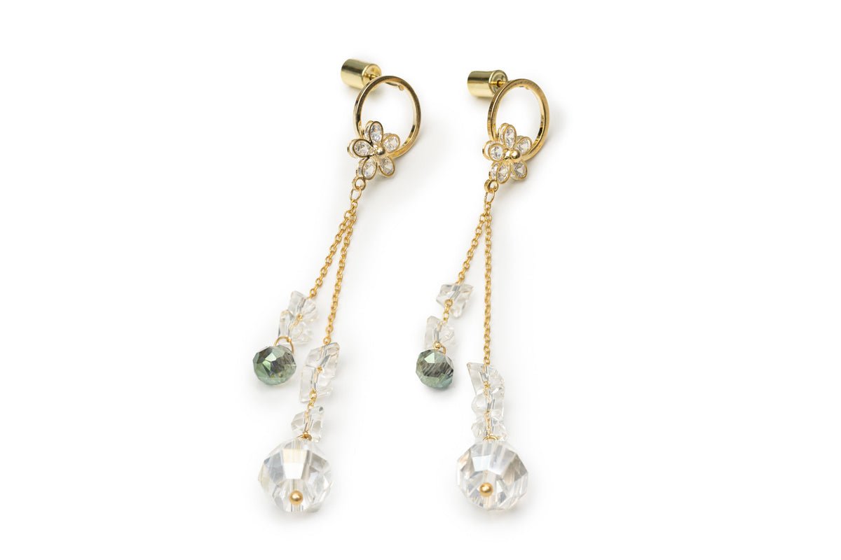 Golden Transperent Stone Drop Earrings