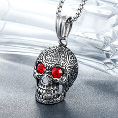 Halloween Carved Skull Zircon Eyes Titanium Steel Necklace for Men