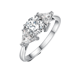 Round and Triangle Moissanite Three Stone Engagement Ring