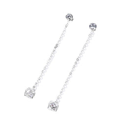 Two Wearing Rubik's Cube with Zircon Long Style Silver Drop Earrings for Women