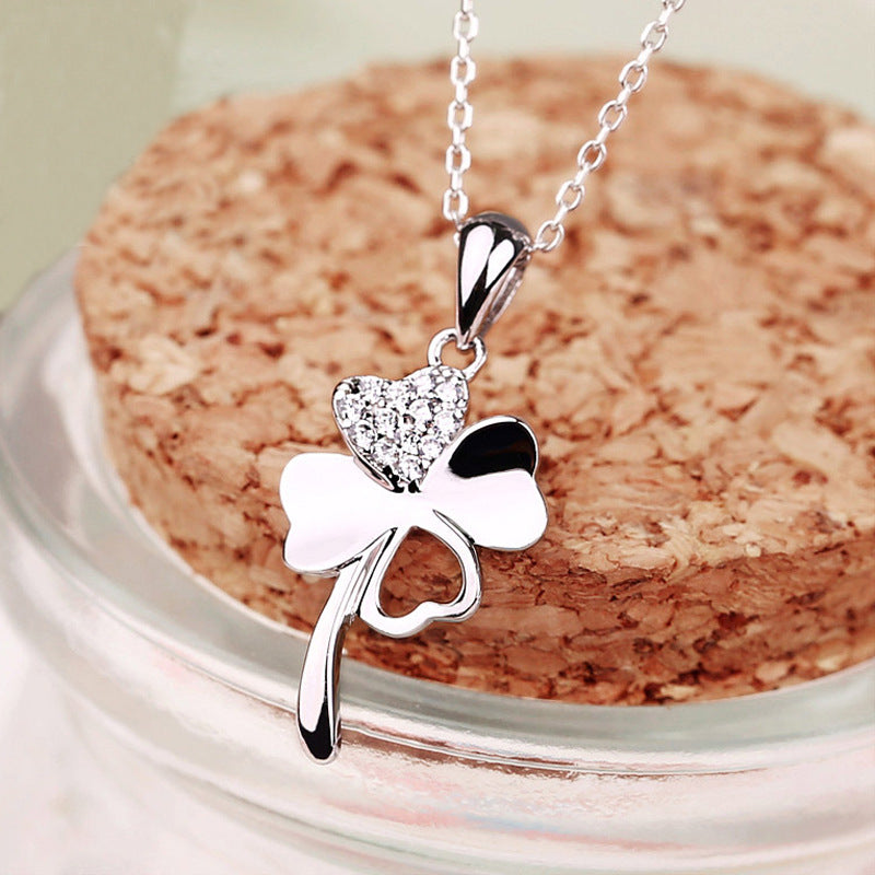 (Pendant Only) Lucky Clover with Zircon Silver Pendant for Women