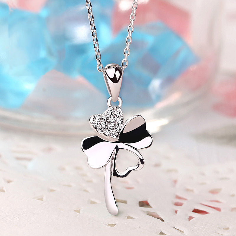 (Pendant Only) Lucky Clover with Zircon Silver Pendant for Women