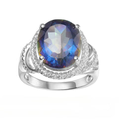 6.0 Carat Soleste Halo Oval Natural Gemstone Silver Ring