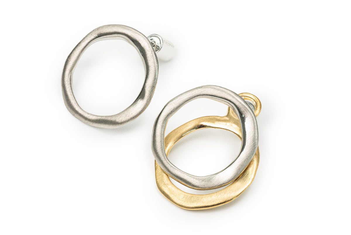 Silver and Golden Irregular Round Studs