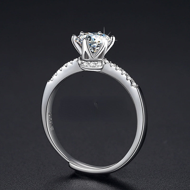 1.0CT Moissanite Round Cut Six Prongs Cathedral Silver Engagement Ring for Women