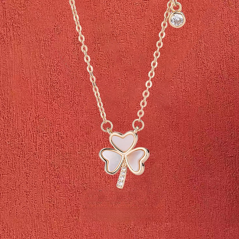 Mother of Pearl Clover Pendant Silver Necklace for Women