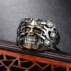 Halloween Rose Skull Titanium Steel Ring for Men