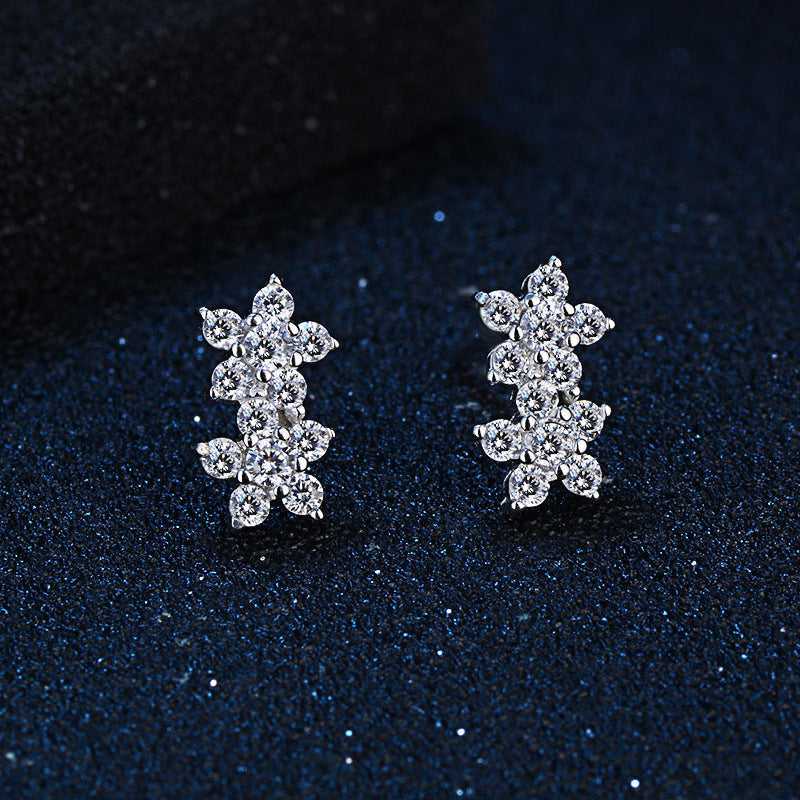 Two Zircon Flowers Silver Studs Earrings for Women