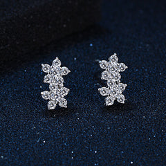 Two Zircon Flowers Silver Studs Earrings for Women