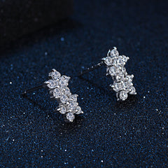 Two Zircon Flowers Silver Studs Earrings for Women