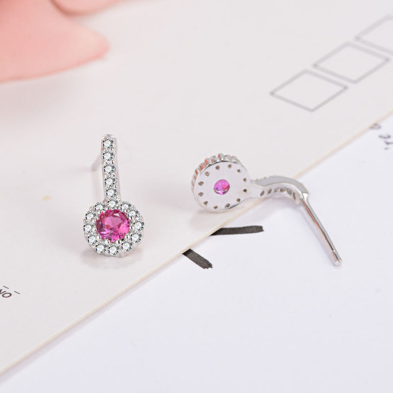 Purple Round Zircon Silver Studs Earrings for Women
