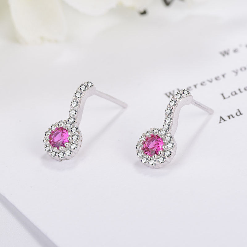 Purple Round Zircon Silver Studs Earrings for Women