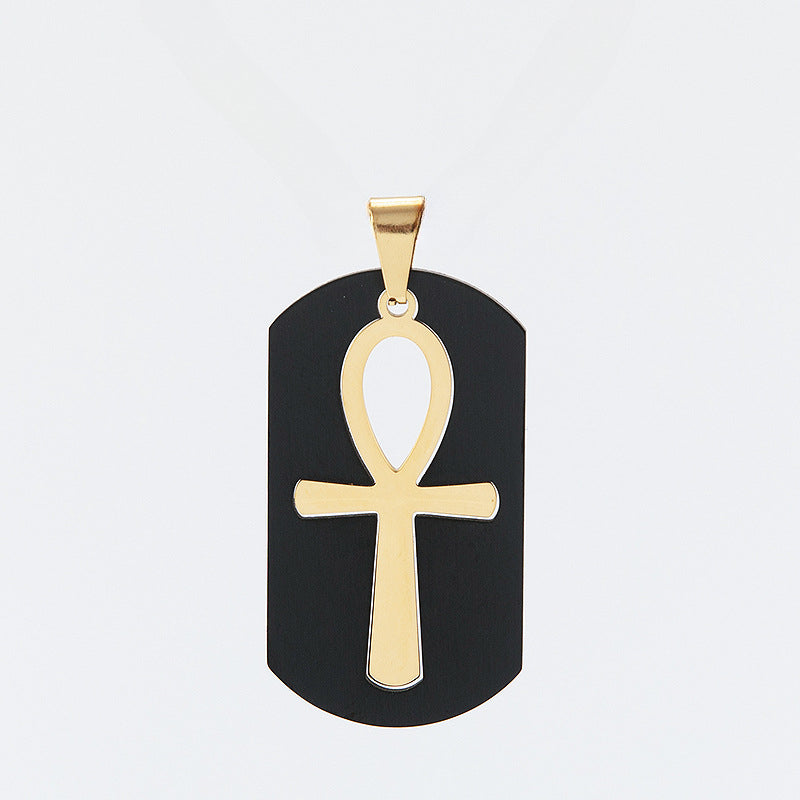 Egyptian Ankh Cross Arc Rectangle Titanium Steel Pendant for Men