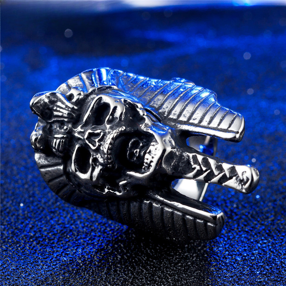 Halloween Egyptian Pharaoh Skull Titanium Steel Ring for Men