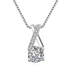 (Pendant Only) Round Zircon X-Shape Silver Pendant for Women