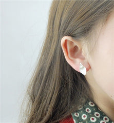 Leaf Tray Pearl Silver Studs Earrings for Women