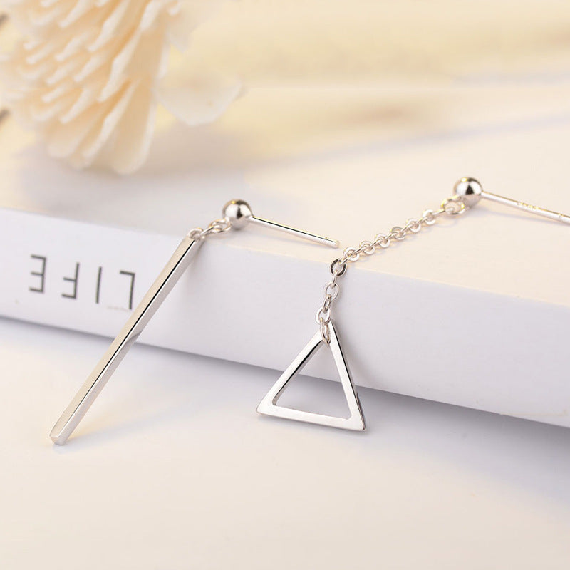 Hollow Triangle and Strip Silver Drop Earrings for Women
