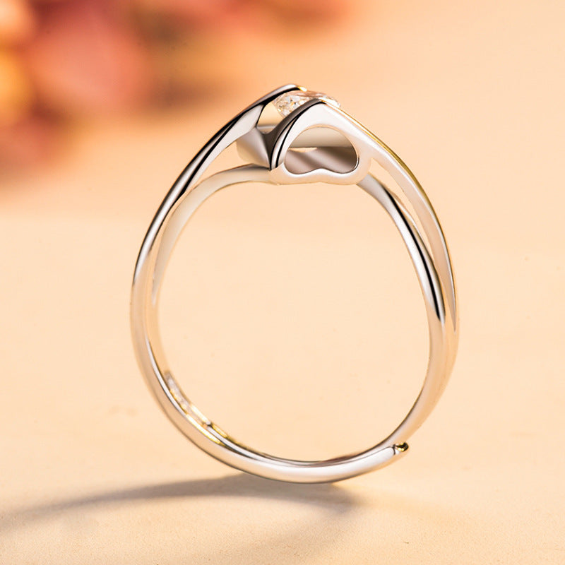 Round Zircon Modern Split Shank Silver Ring