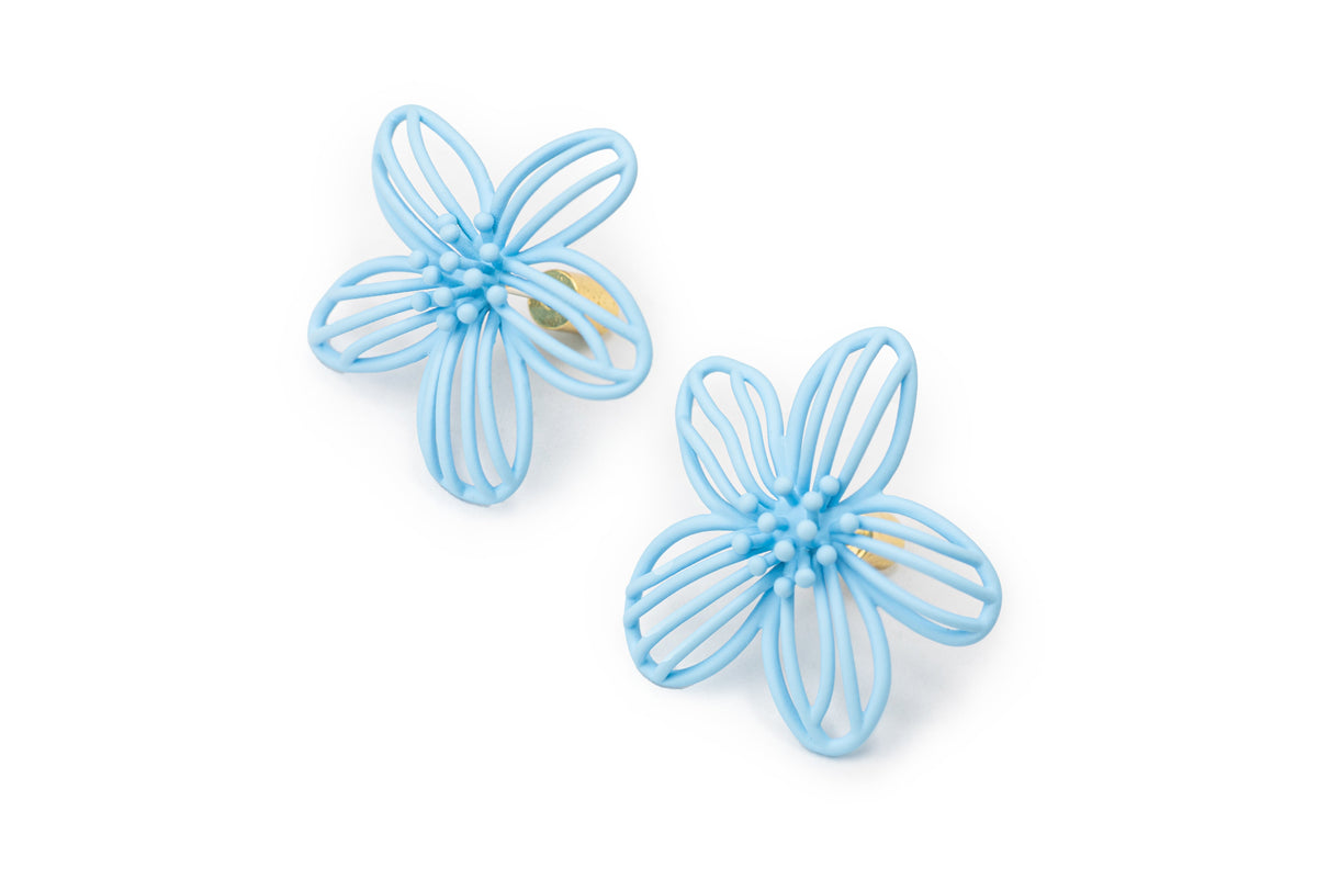 Ocean Blue Flowers with Stripes Studs