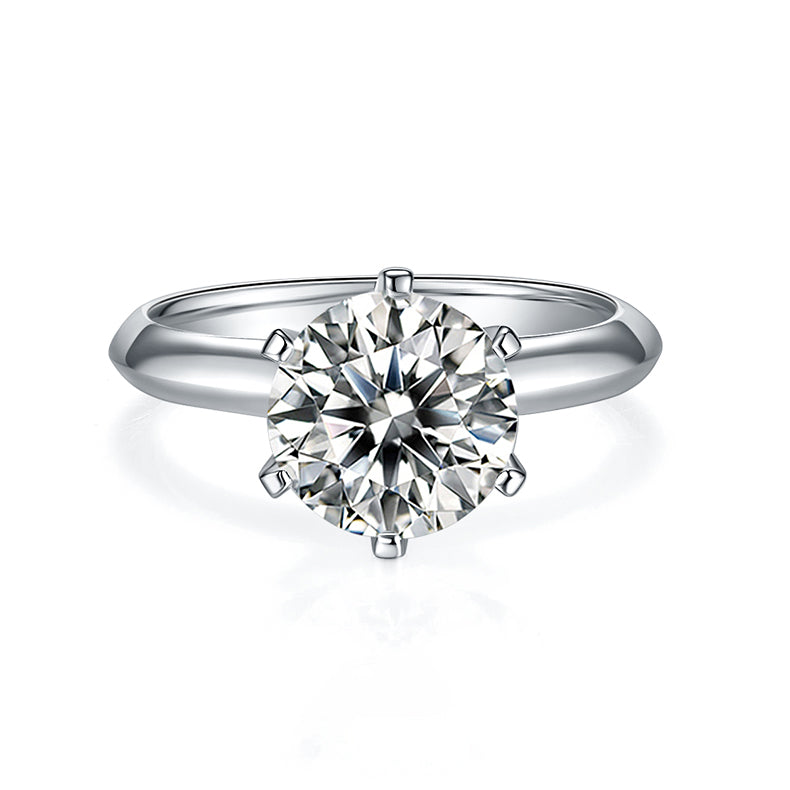 Six Prongs 3.0 Carat Round Moissanite Engagement Ring