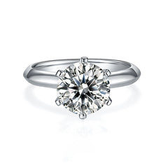 Six Prongs 3.0 Carat Round Moissanite Engagement Ring