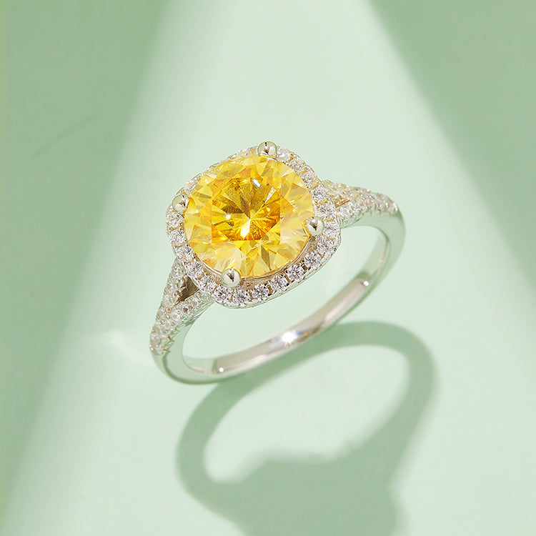 Square Halo 3.0 Carat Round Moissanite Engagement Ring