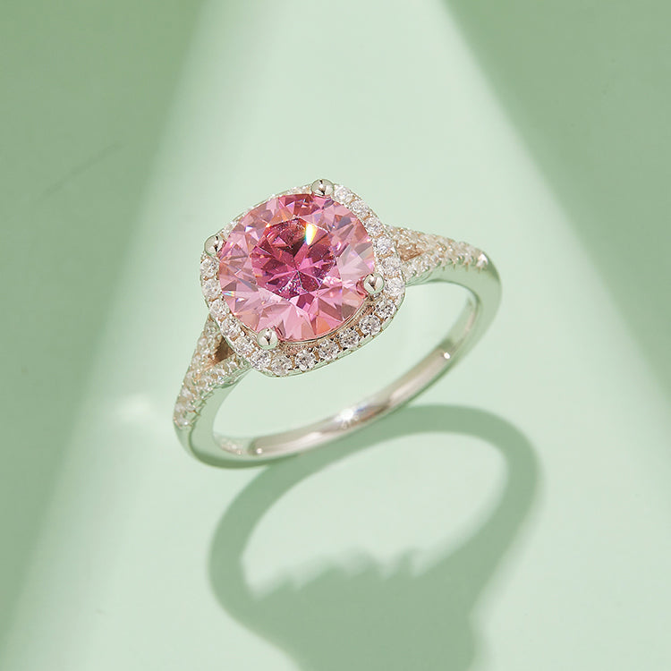 Square Halo 3.0 Carat Round Moissanite Engagement Ring
