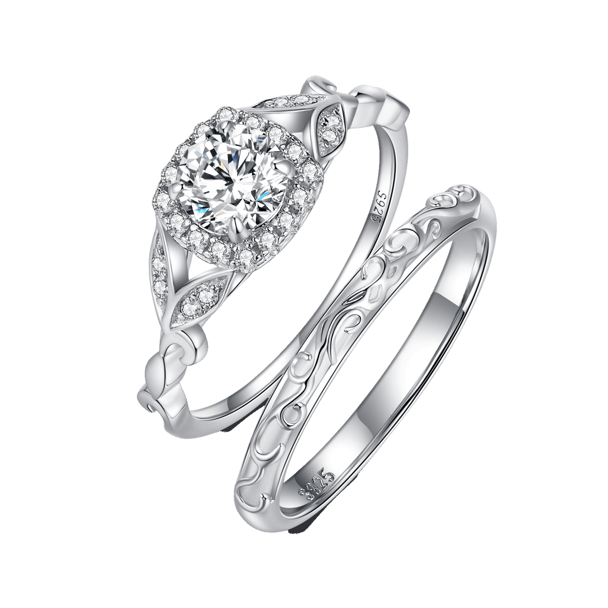 Soleste Halo Moissanite with Pattern Engagement Ring Pack