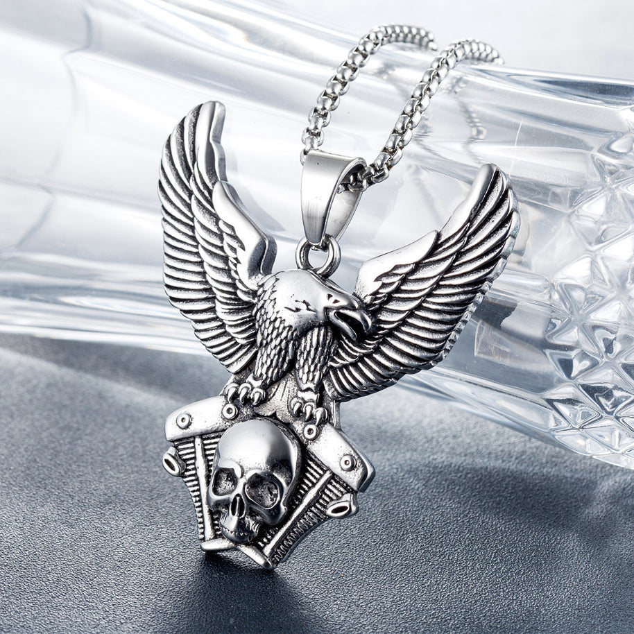 Halloween Eagle Engine Skull Titanium Steel Necklace for Men