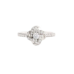 Round Zircon Four Leaf Windmill Opening Sterling Silver Ring